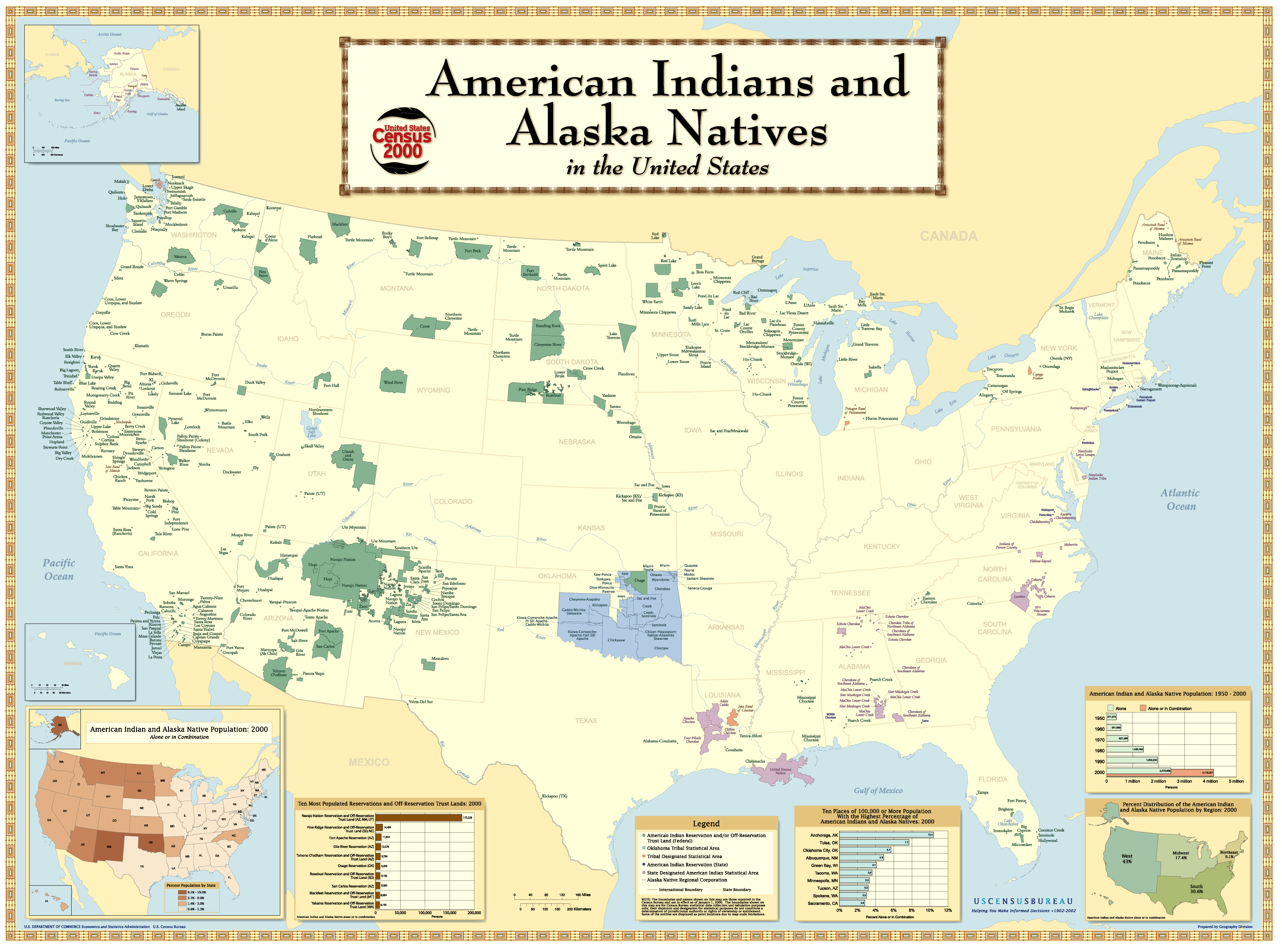 Large US Census Map of American Indian Lands